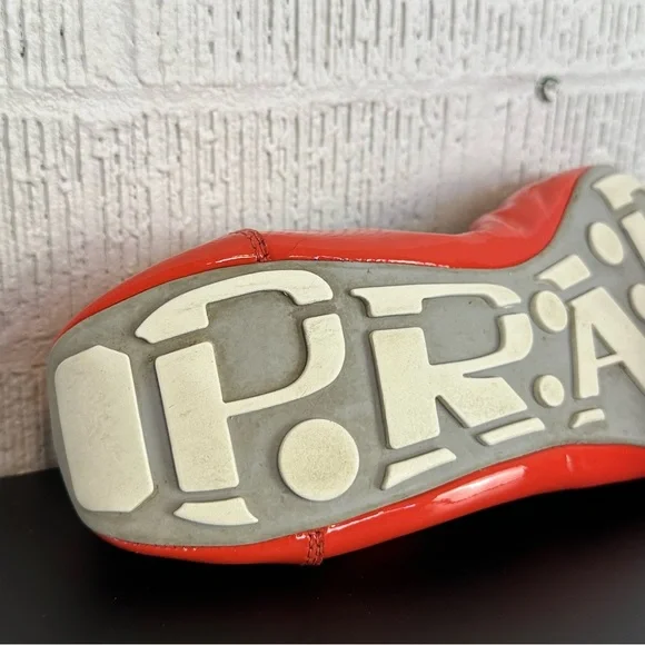 Prada Buffalo Lux Orange Silver Patent Leather Scrunch Ballet Flats Size 36 - Picture 11 of 16